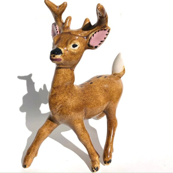 Vintage Bobtail Deer Buck Figurine Brown Ceramic Mid-Century Modern MCM Woodland - Picture 4 of 10